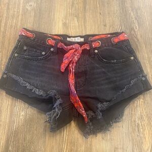 Free People We The Free Sashed & Relaxed Grommet Black Denim Jean Shorts Size 25